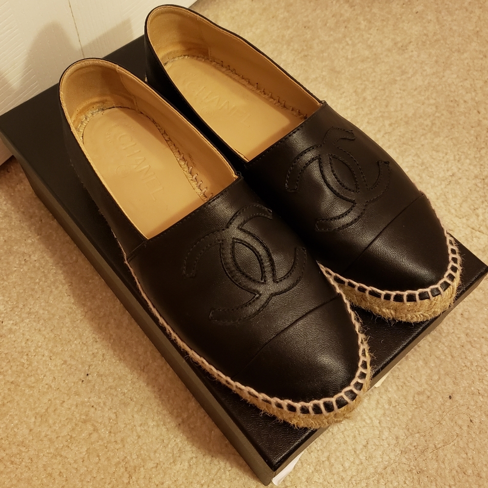 Chanel Lambskin Black Leather Espadrilles - Picture 6 of 8